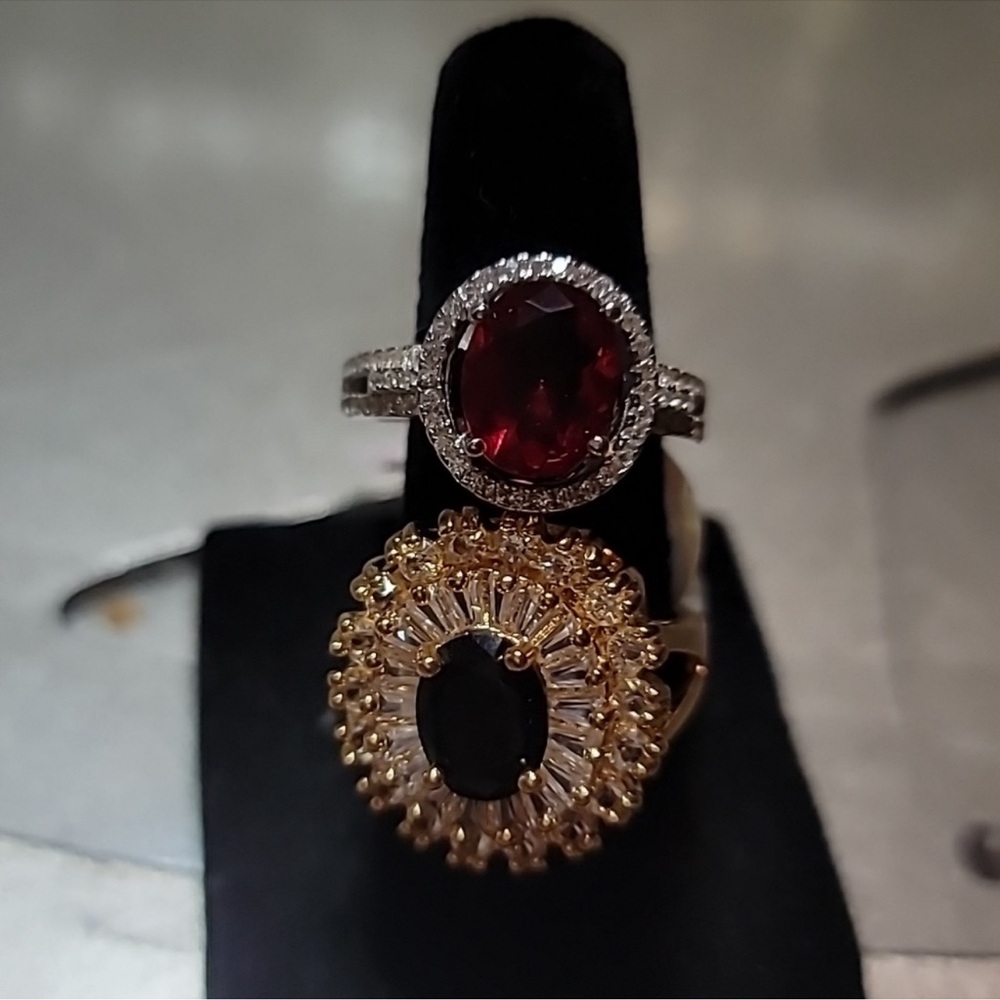 Ruby ring & blk topaz GF ring